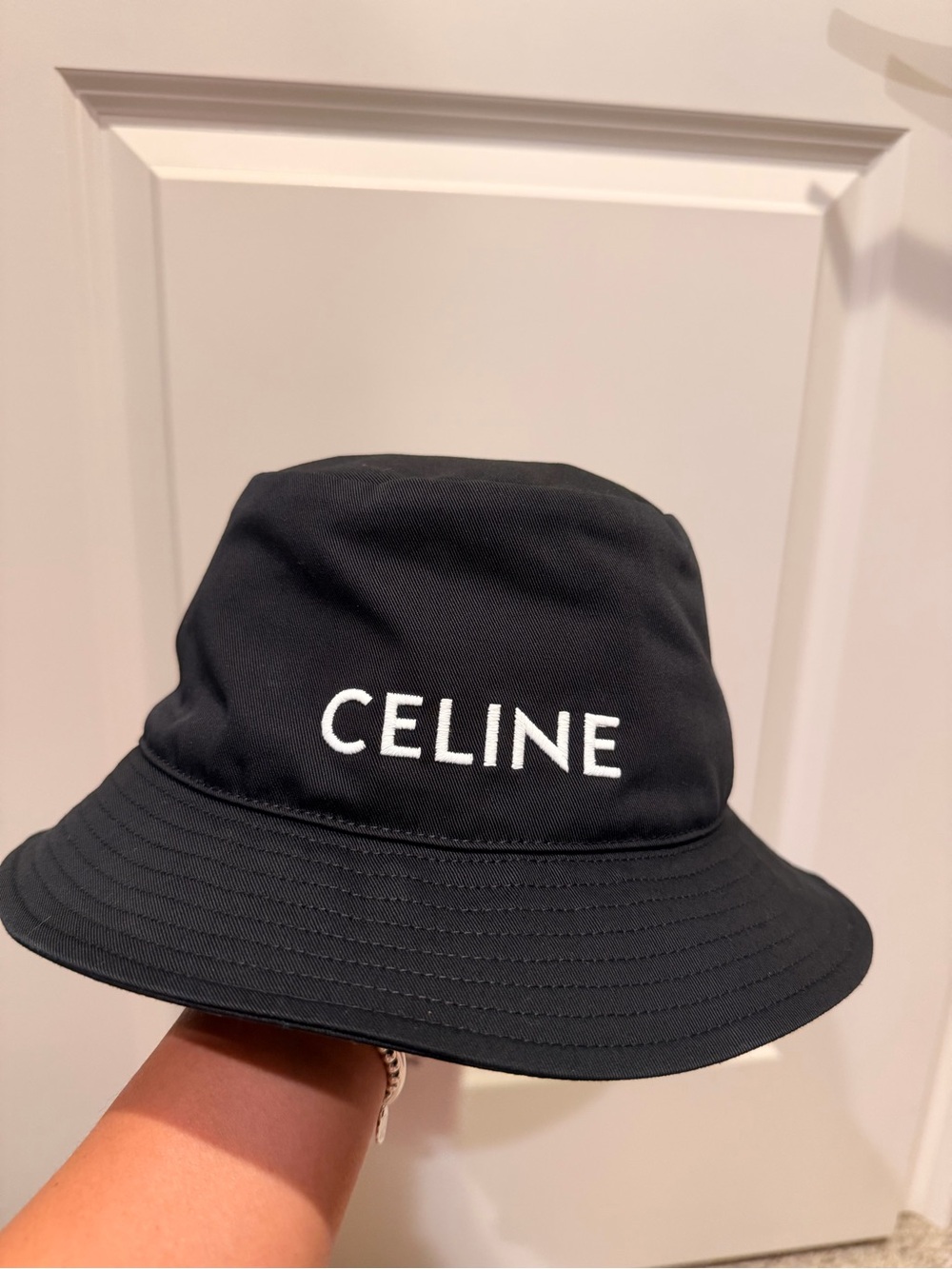 NWT Celine Black Bucket Hat with White Logo